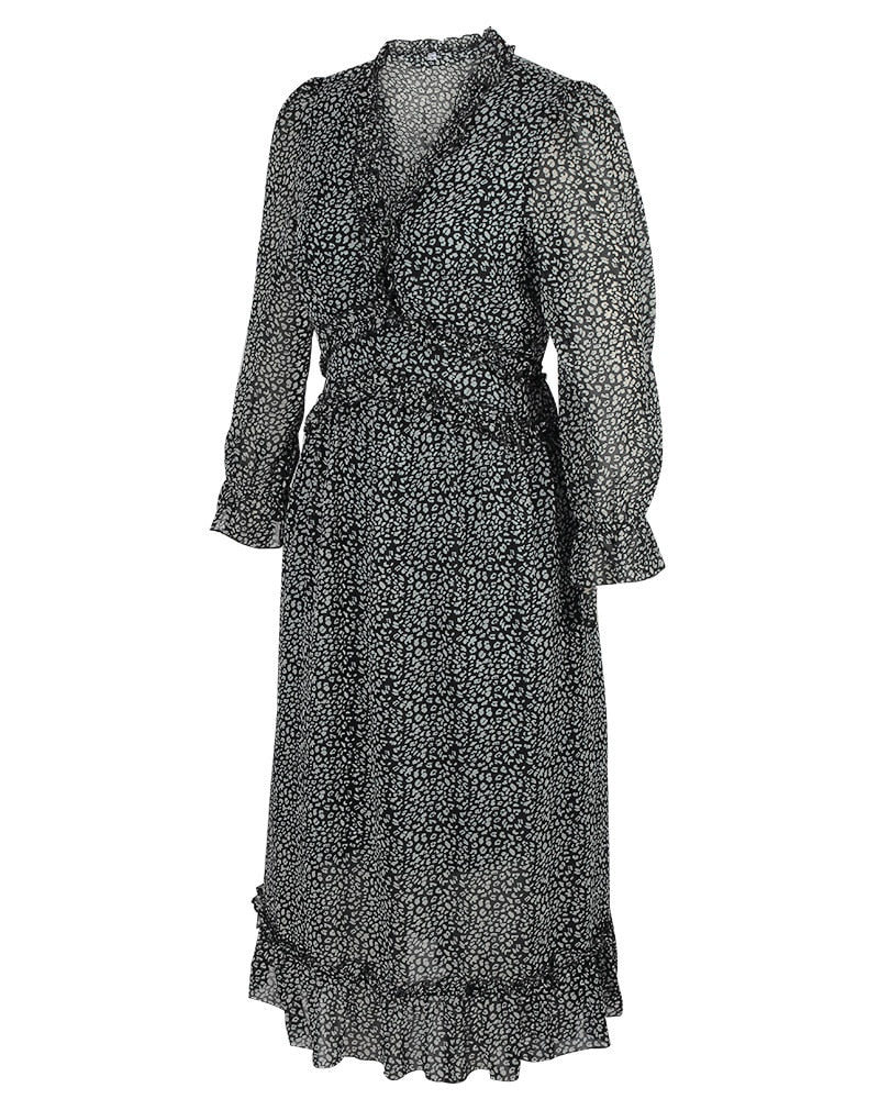 Boho Midi Dress, Ruffle Lillian Black