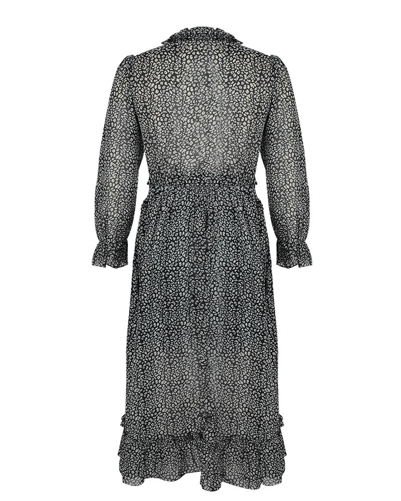 Boho Midi Dress, Ruffle Lillian Black