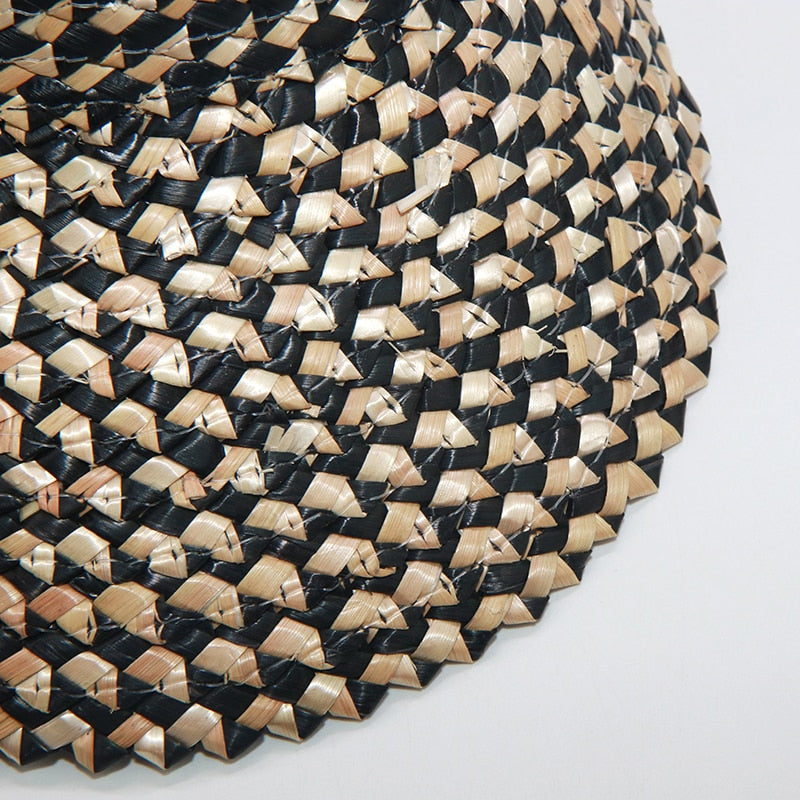 Boho Hat, Sun Hat, Beach Hat, Shade Visor Beige Straw Cap, Two-tone Black Coffee