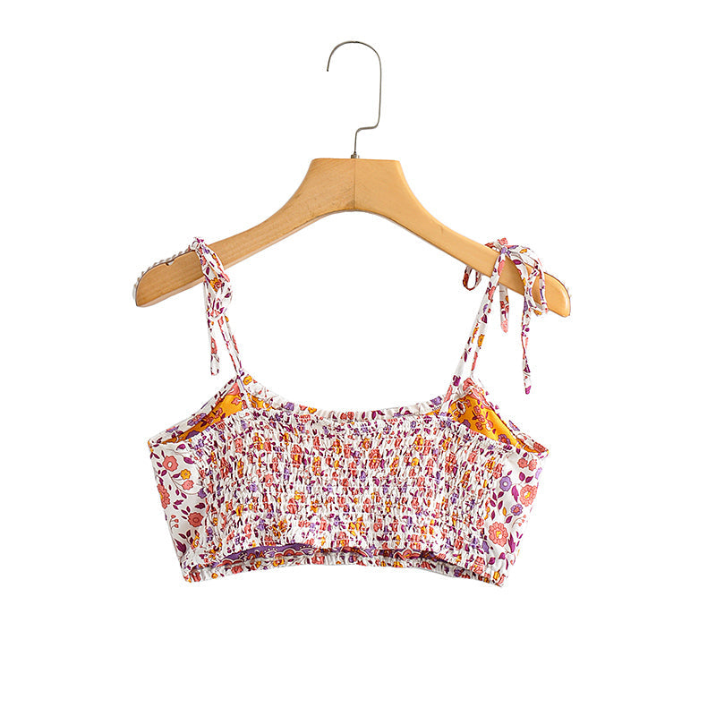 Boho Two Piece Set, Crop Top and Skirt, Pink Little Flower