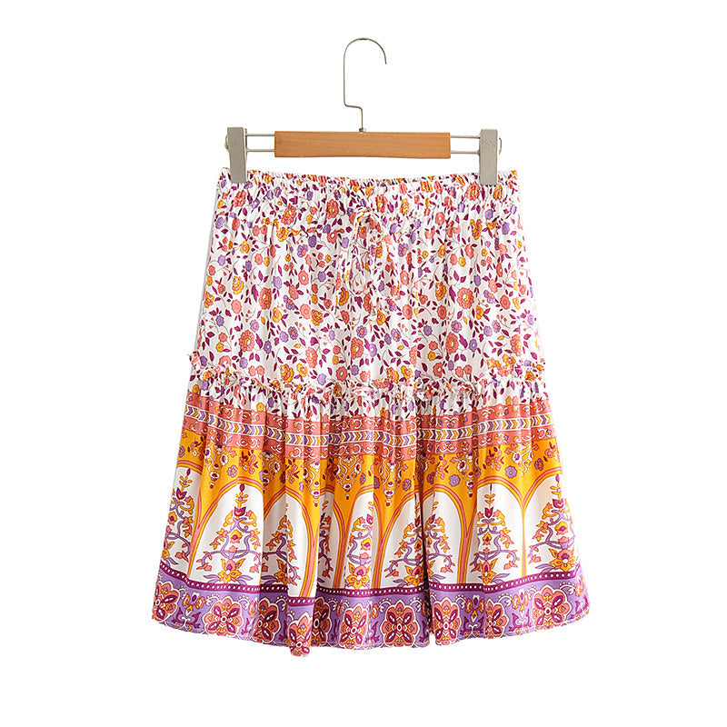 Boho Two Piece Set, Crop Top and Skirt, Pink Little Flower