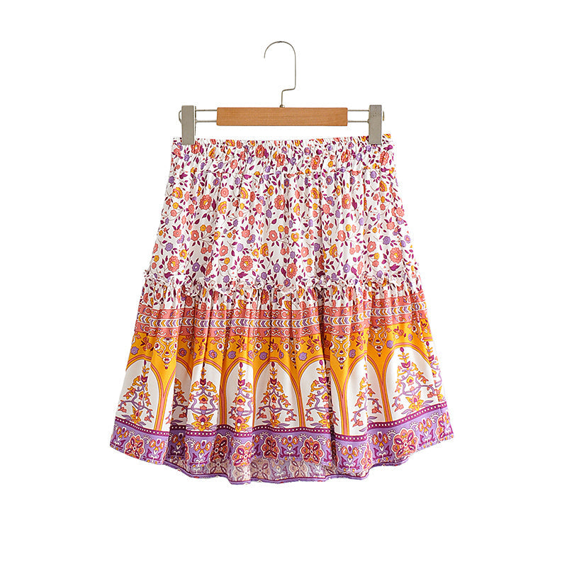 Boho Two Piece Set, Crop Top and Skirt, Pink Little Flower