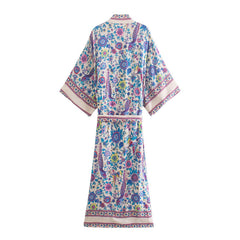 Boho Robe, Kimono Robe,  Beach Cover up, Purple Peony Bird