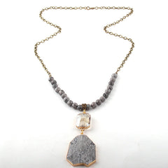Boho Necklace, RH Antique Brass Green Amazonite Stone Glass