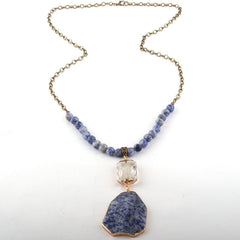 Boho Necklace, RH Antique Brass Green Amazonite Stone Glass