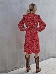 Boho Midi Dress, Ruffle Polkadot in Red Mini Heart