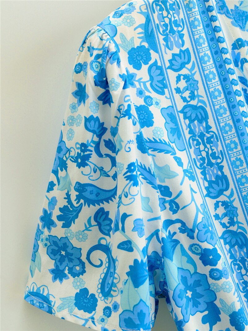 Boho Maxi Dress, Sundress, White Blue Celeste