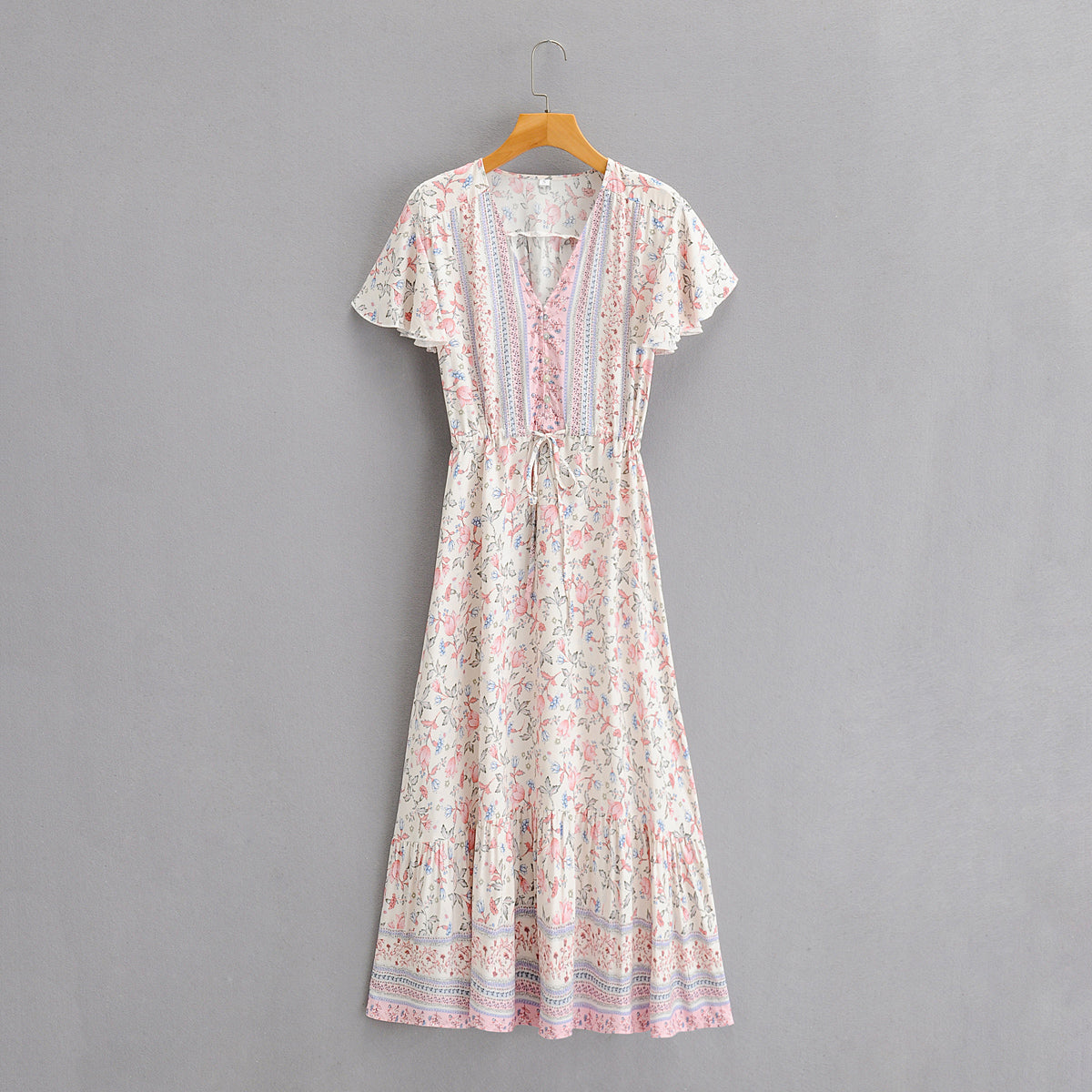 Boho Midi Dress, Sundress, Pink Blush Rose