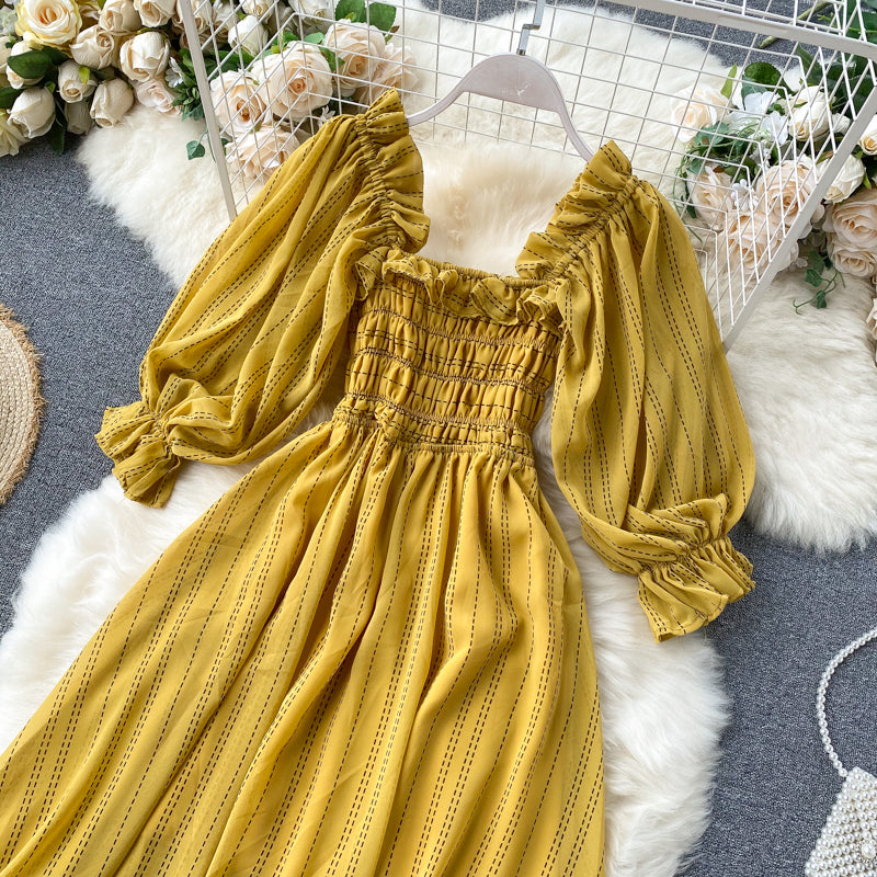 Vintage Dress, Boho Midi Dress, Dress, Smocked Dress, Lola Bow in Green, Orange, Yellow and Red