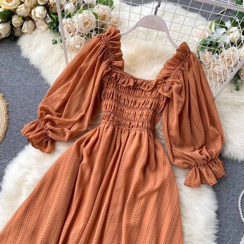 Vintage Dress, Boho Midi Dress, Dress, Smocked Dress, Lola Bow in Green, Orange, Yellow and Red