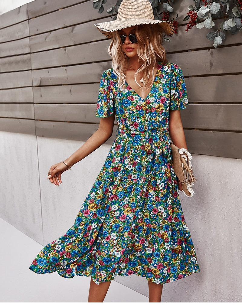Boho Midi Dress, Sundress, Be a Wildflower in Green
