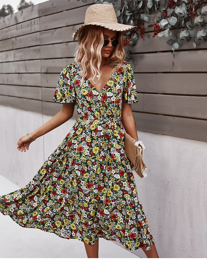 Boho Midi Dress, Sundress, Be a Wildflower in Black