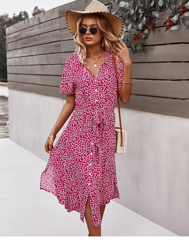 Boho Midi Dress, Sundress, Layla Red