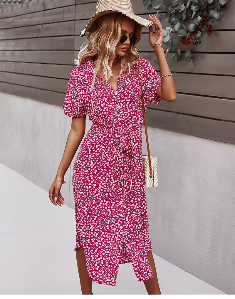 Boho Midi Dress, Sundress, Layla Red