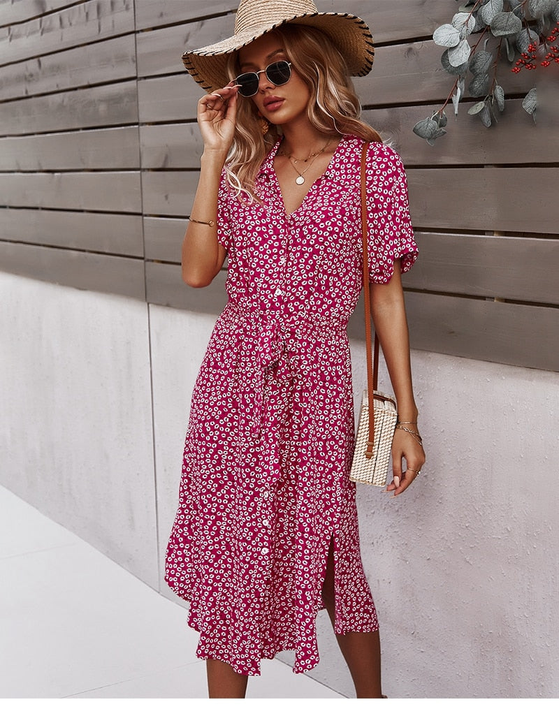 Boho Midi Dress, Sundress, Layla Red
