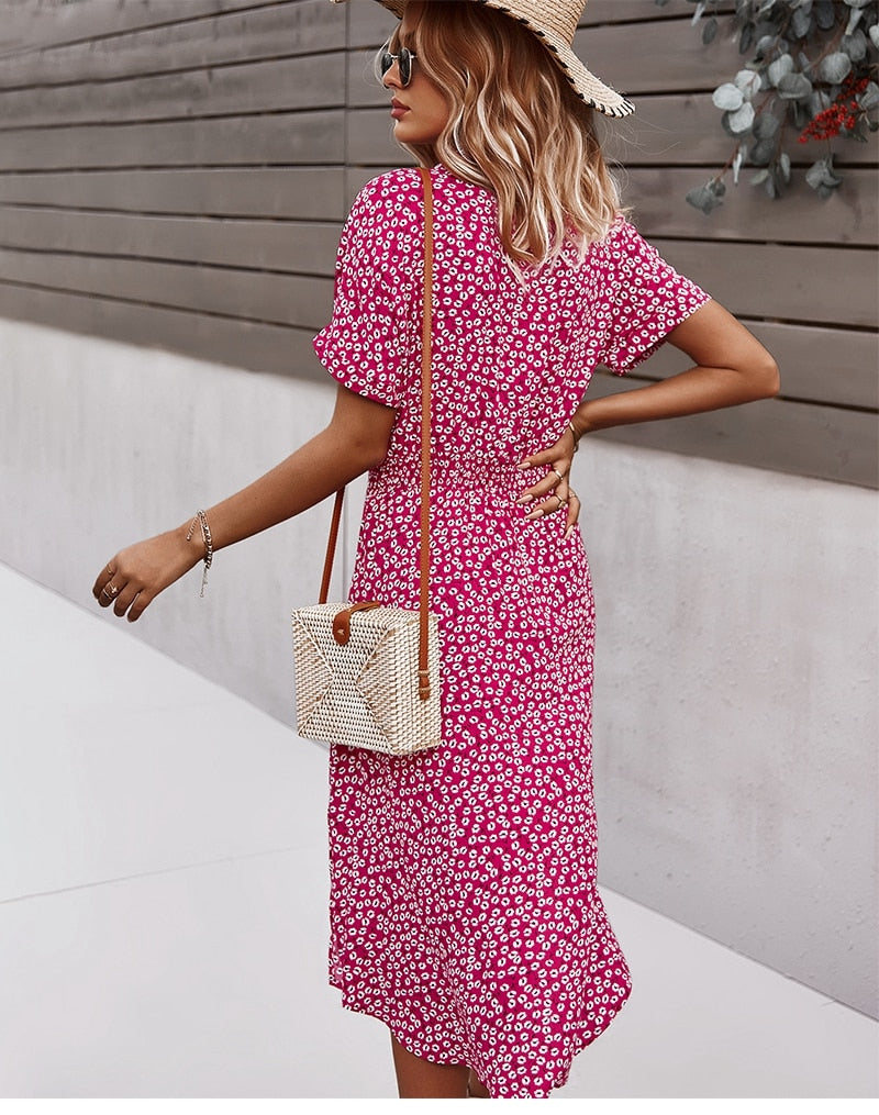 Boho Midi Dress, Sundress, Layla Red