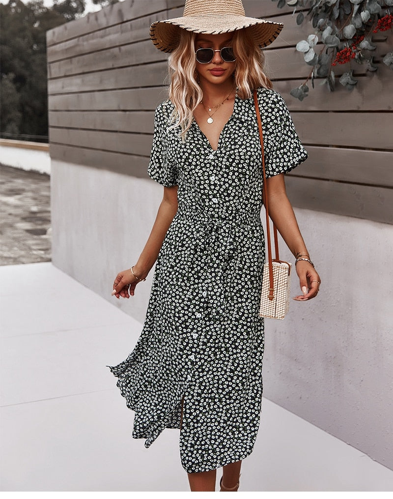 Boho Midi Dress, Sundress, Layla Black