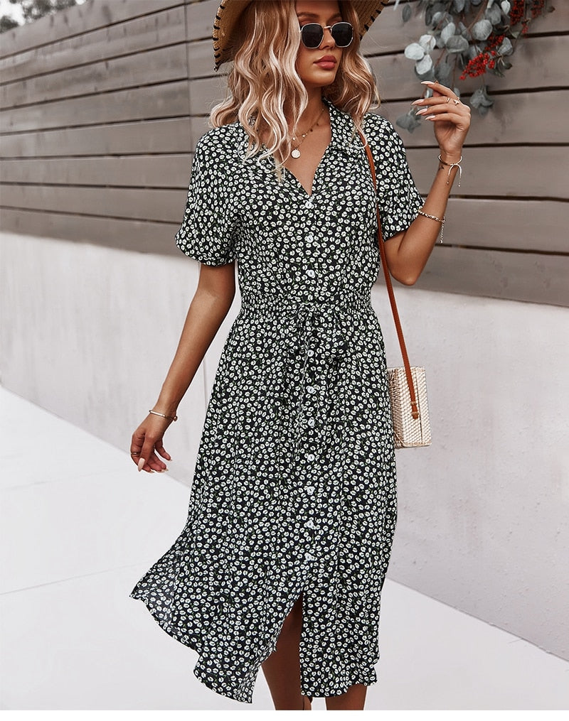 Boho Midi Dress, Sundress, Layla Black