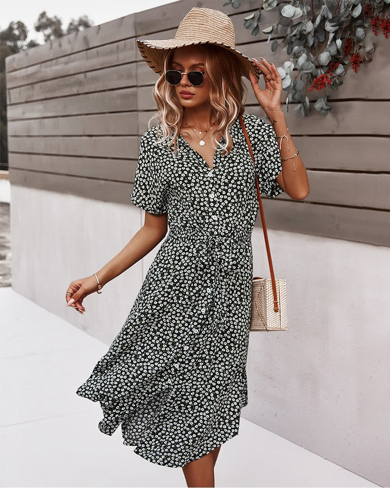 Boho Midi Dress, Sundress, Layla Black