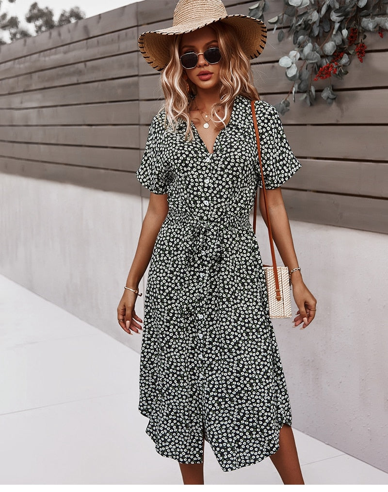 Boho Midi Dress, Sundress, Layla Black