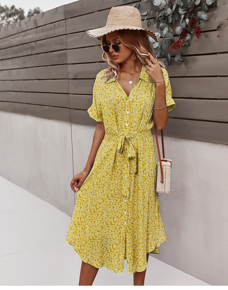 Boho Midi Dress, Sundress, Layla Yellow