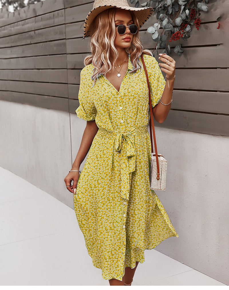 Boho Midi Dress, Sundress, Layla Yellow