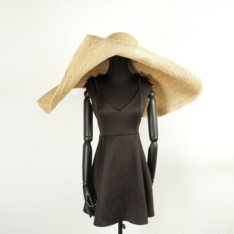 Boho Hat, Beach Hat, Extra Wide Brim Raffia Hat, Sierra Yellow High Quality (1 m, brim 40 cm)
