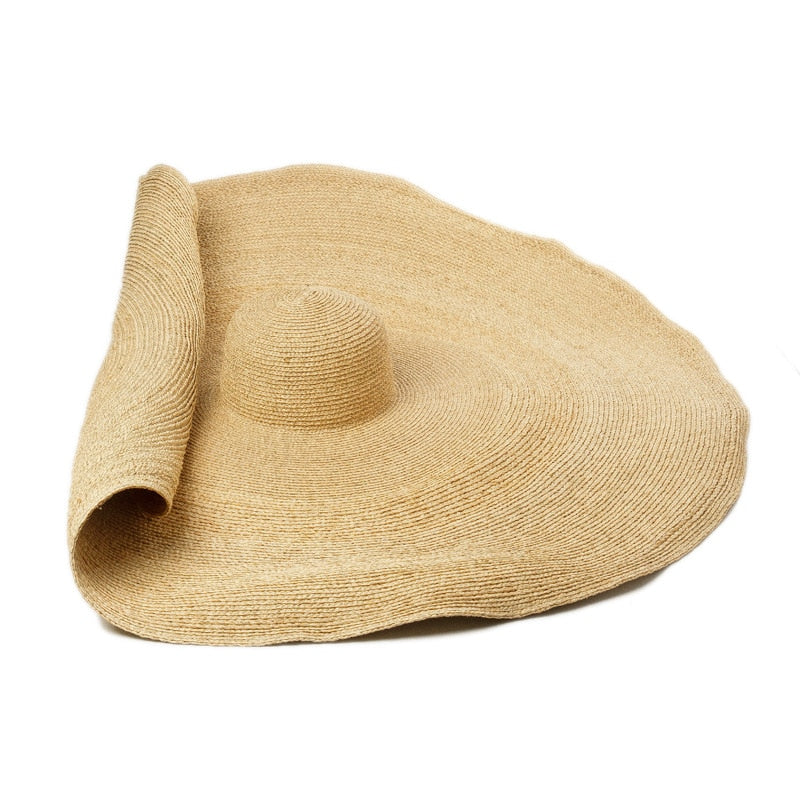 Boho Hat, Beach Hat, Extra Wide Brim Raffia Hat, Sierra Yellow High Quality (1 m, brim 40 cm)