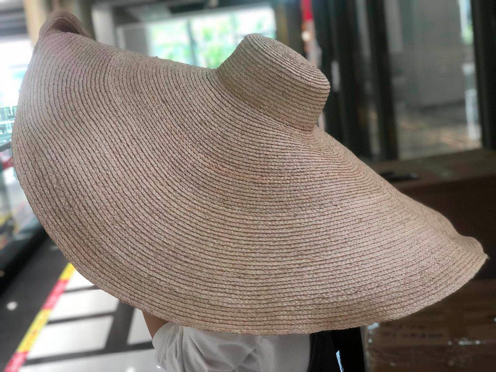 Boho Hat, Beach Hat, Extra Wide Brim Raffia Hat, Sierra Yellow High Quality (1 m, brim 40 cm)