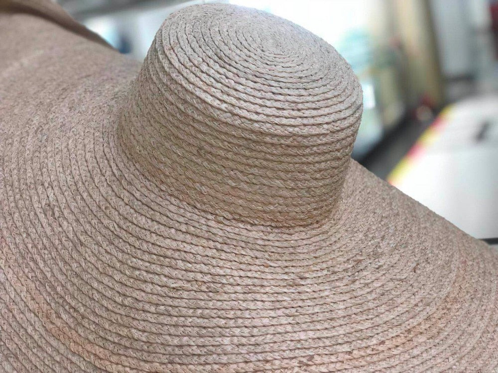 Boho Hat, Beach Hat, Extra Wide Brim Raffia Hat, Sierra Yellow High Quality (1 m, brim 40 cm)