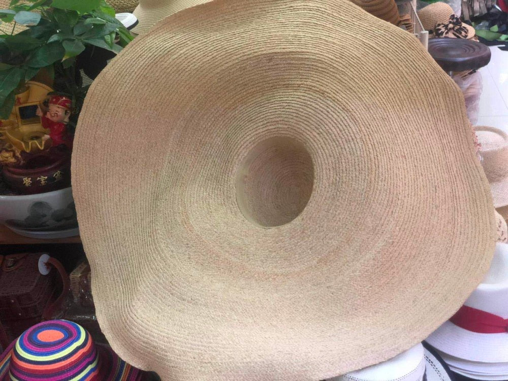 Boho Hat, Beach Hat, Extra Wide Brim Raffia Hat, Sierra Yellow High Quality (1 m, brim 40 cm)