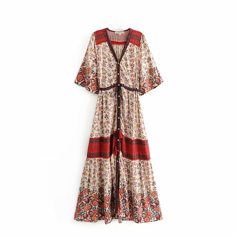 Boho Maxi Dress, Gown, Red and Blue Clementine Rose