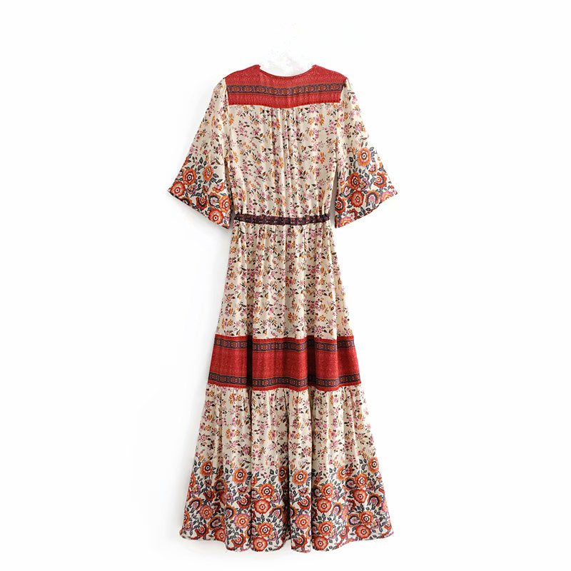 Boho Maxi Dress, Gown, Blue and Red Clementine Rose