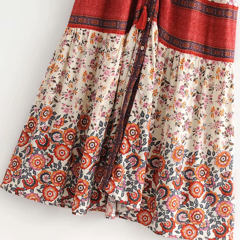 Boho Maxi Dress, Gown, Red and Blue Clementine Rose