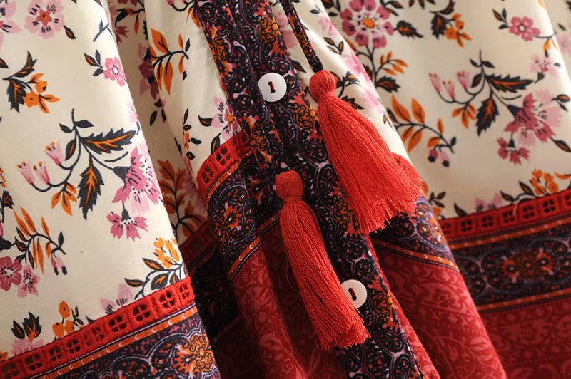 Boho Maxi Dress, Gown, Blue and Red Clementine Rose