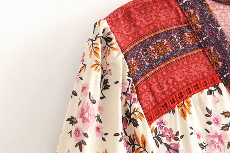 Boho Maxi Dress, Gown, Blue and Red Clementine Rose