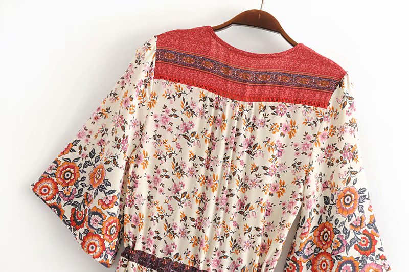 Boho Maxi Dress, Gown, Blue and Red Clementine Rose
