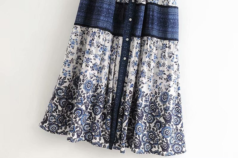 Boho Maxi Dress, Gown, Red and Blue Clementine Rose