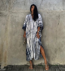 Beach Dress, Maxi Boho Dress, Kaftan Dress, Jose Tie Dye Print in Blue and White