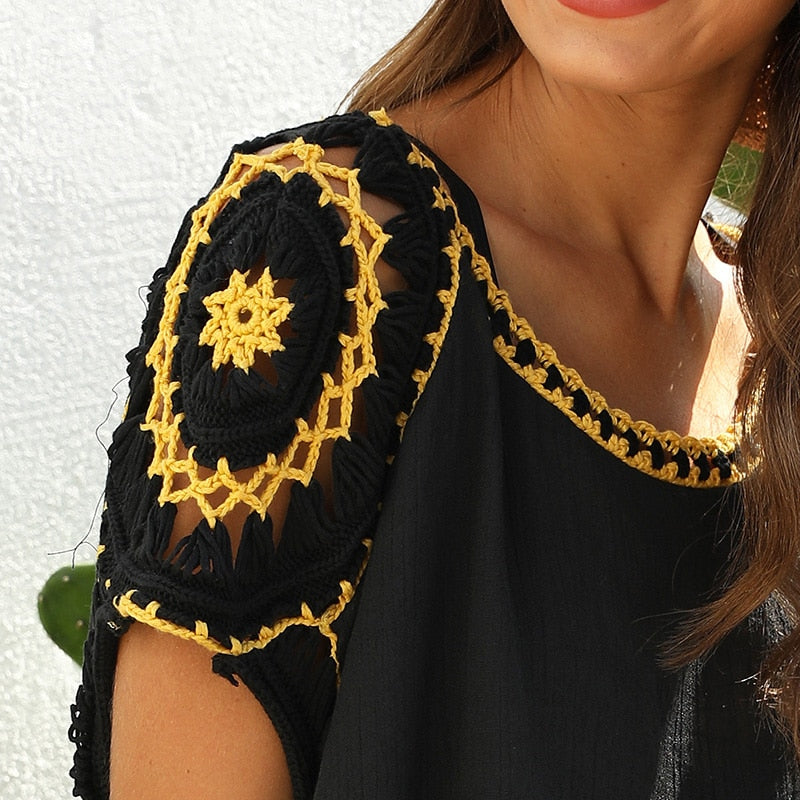 Midi Dress, Beach Dress, Cover up Dress,, Black, White, Navy Minnie
