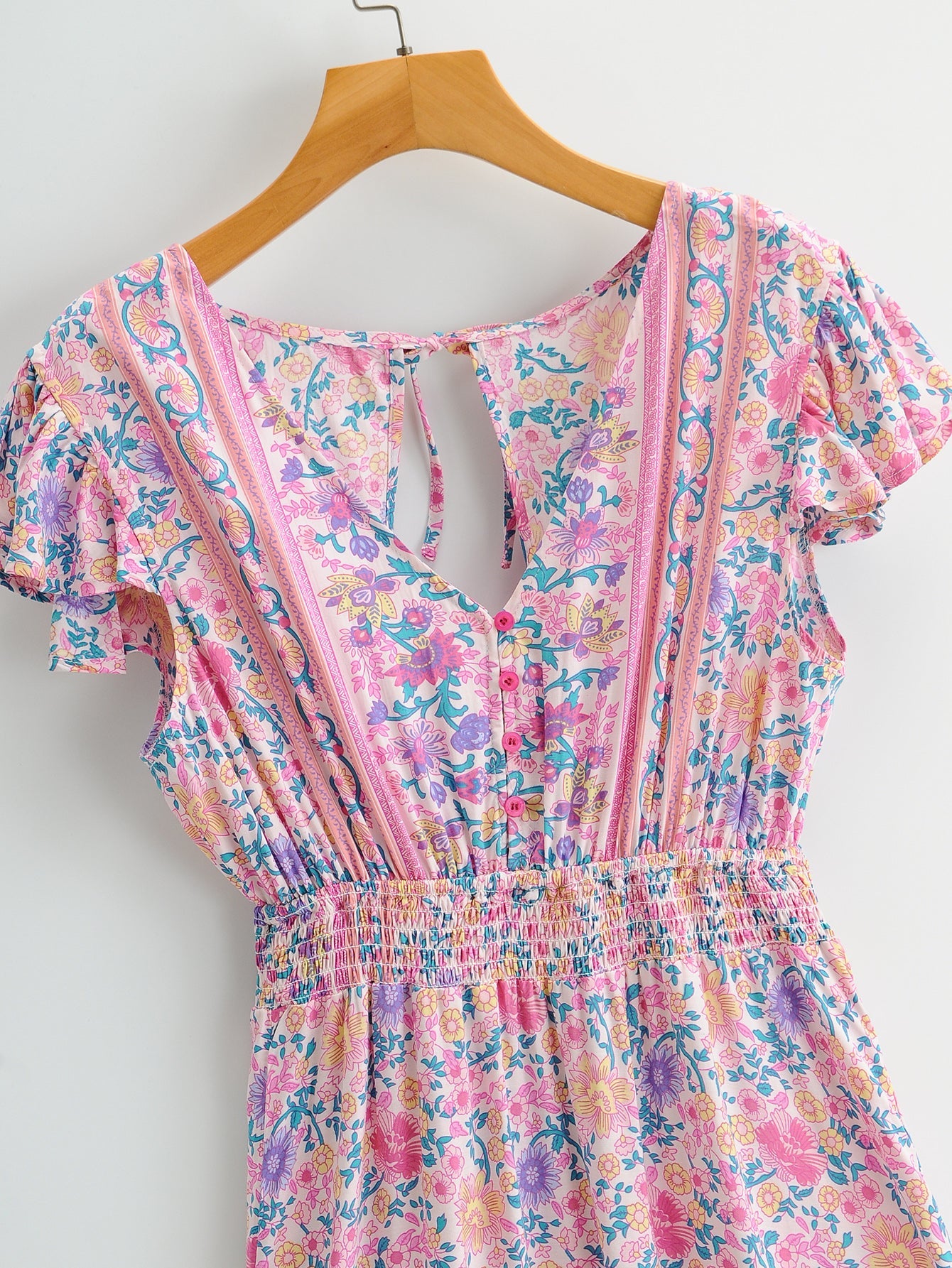 Boho Maxi Dress, Pink Wild Flower