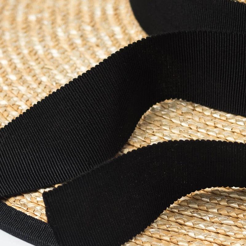 Boho Hat, Sun Hat, Beach Hat, Wide Brim Straw Hat 10 cm, Black Ribbon