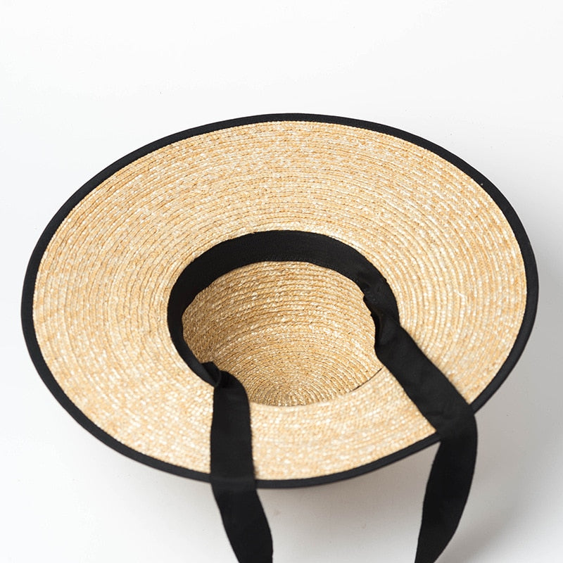 Boho Hat, Sun Hat, Beach Hat, Wide Brim Straw Hat 10 cm, Black Ribbon