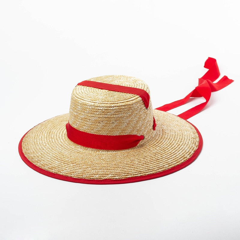 Boho Hat, Sun Hat, Beach Hat, Wide Brim Straw Hat 10 cm, Black Ribbon