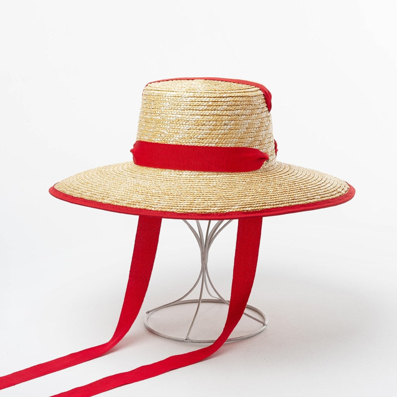 Boho Hat, Sun Hat, Beach Hat, Wide Brim Straw Hat 10 cm, Black Ribbon
