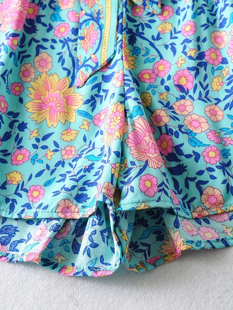 Boho Jumpsuit, Boho Romper, Playsuit, Blue Wild Flower