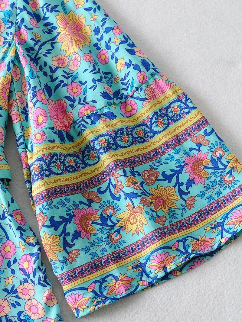 Boho Jumpsuit, Boho Romper, Playsuit, Blue Wild Flower