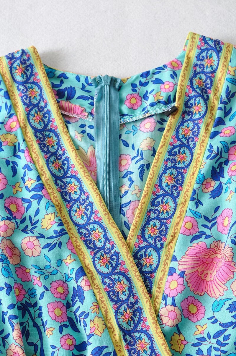 Boho Jumpsuit, Boho Romper, Playsuit, Blue Wild Flower
