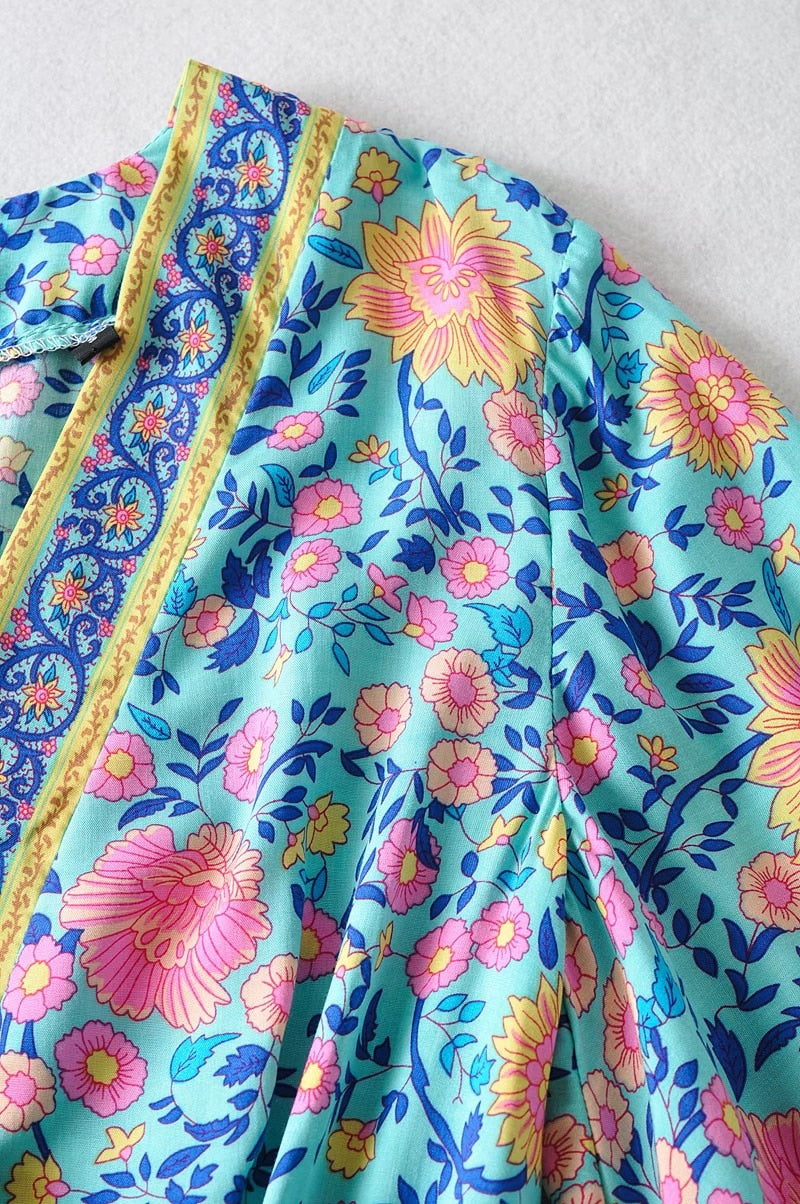 Boho Jumpsuit, Boho Romper, Playsuit, Blue Wild Flower