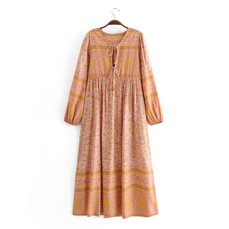 Gown Dress, Boho Maxi Dress, Loose Dress, Camila Indian Flower Pink